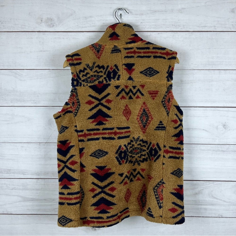 The North Face Tan Patterned Sherpa Vest with Navy & Red Accents - Picture 2 of 5